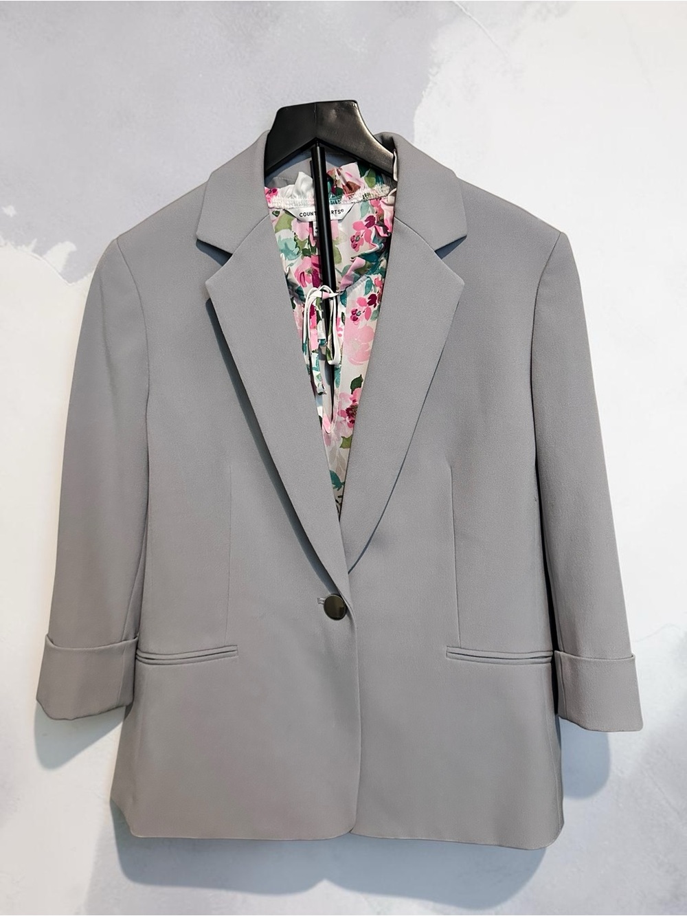 Counterparts White Pink & Green Floral Tie-Neck Cap-Sleeve Blouse - Picture 5 of 6